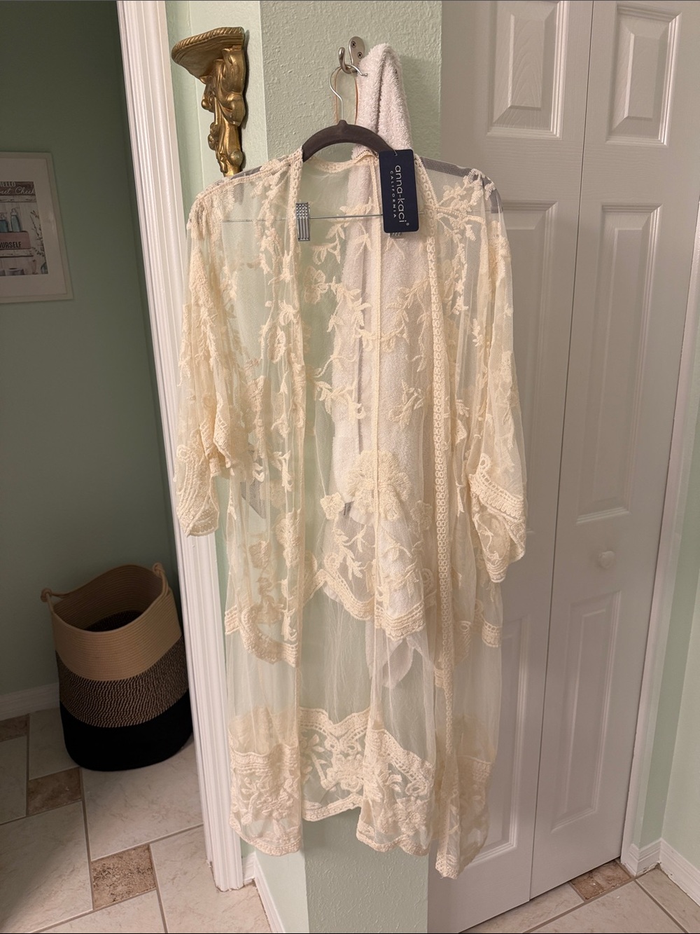 Anna-Kaci Cream Lace Kimono Cover-Up